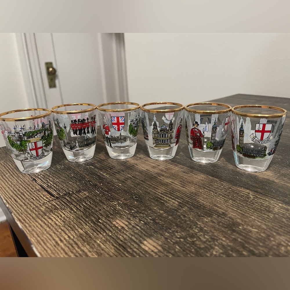 London Shot Glasses With Gold Trim Rim (set of 6)